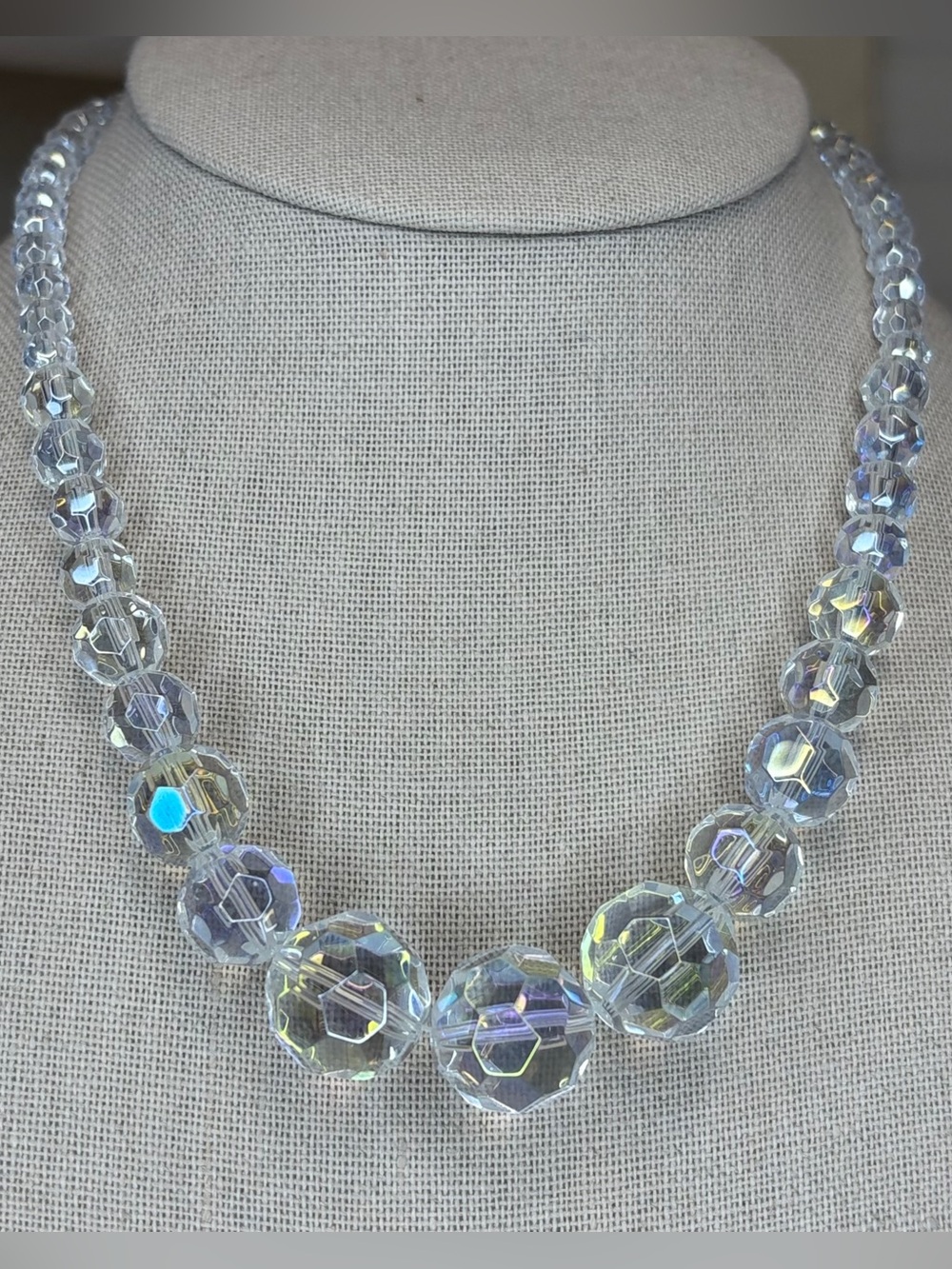 Vintage 90’s Aurora Borealis Faceted Glass Bead Necklace